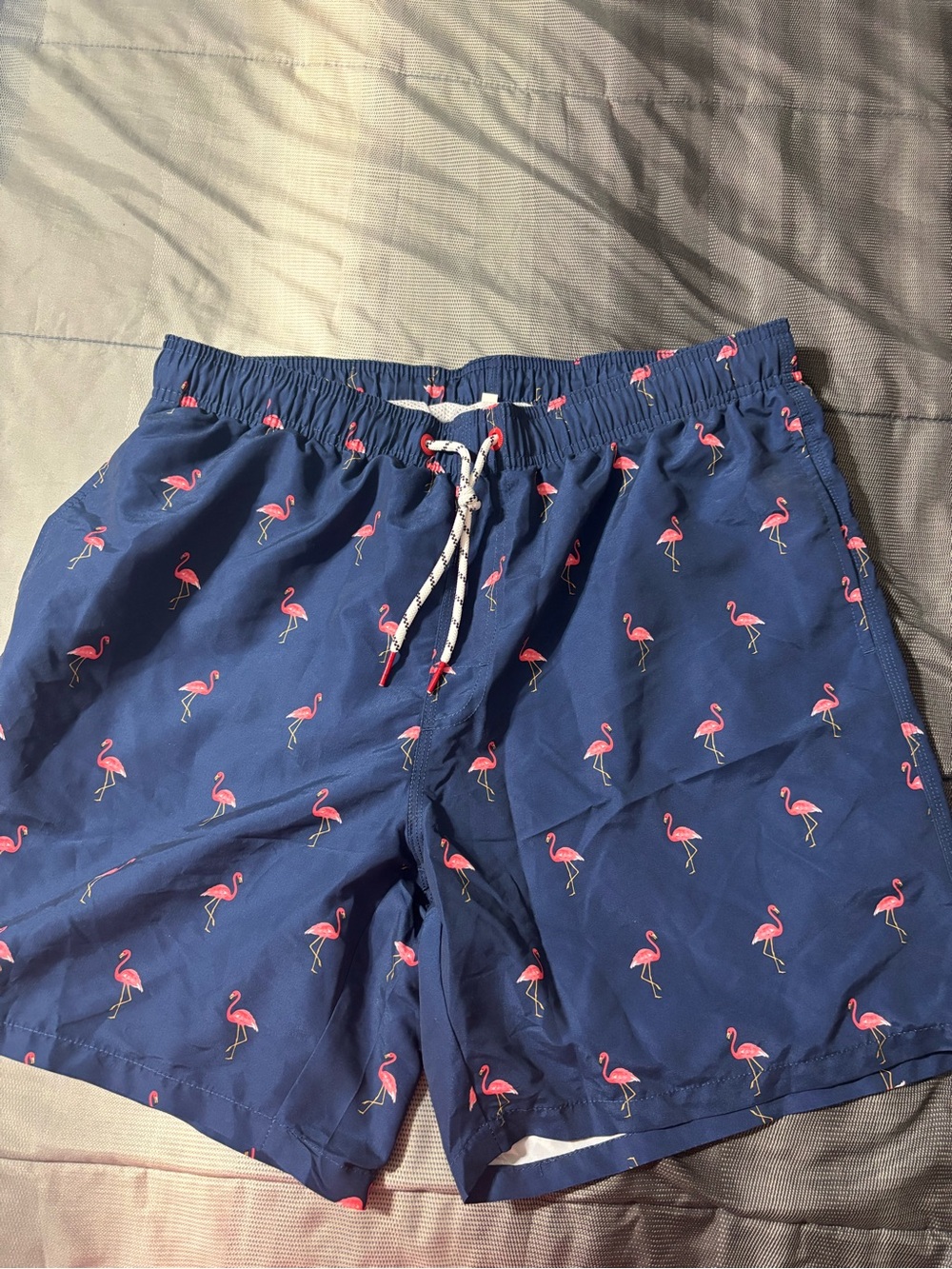 SHEIN Navy Swim Shorts with Pink Flamingo Print